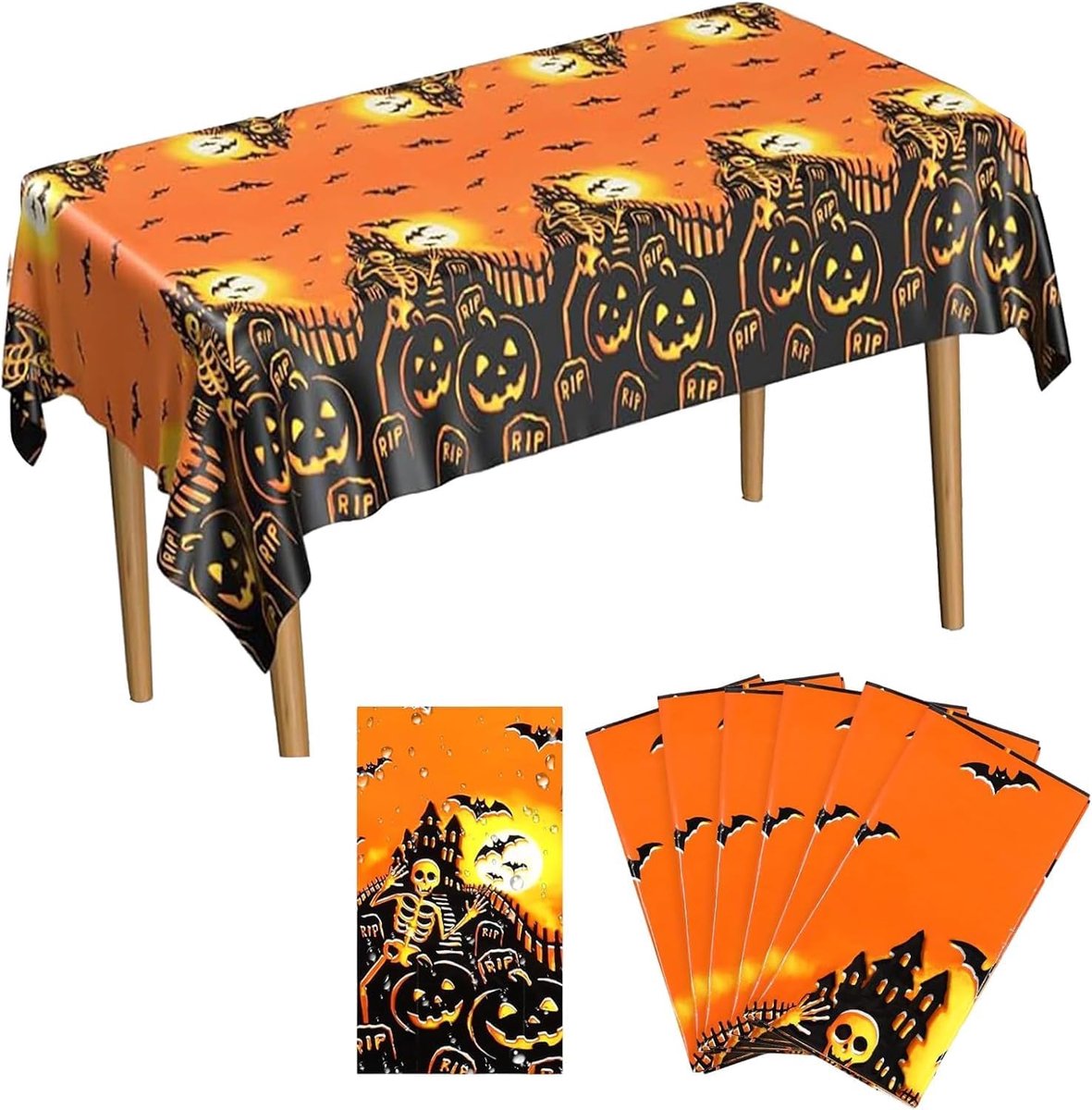 Halloween Tafelkleed - 137x274 cm - Waterdicht PE - Herbruikbaar - Griezelig Feestdecoratie - Voor Binnen en Buiten