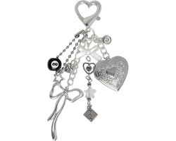 Schattige Hart Sleutelhanger met Foto, Y2K Tas Hanger, Kawaii Accessoires, Boog, 8-Bal Ster Dobbelsteen en Aesthetic Decoratie voor Vrouwen