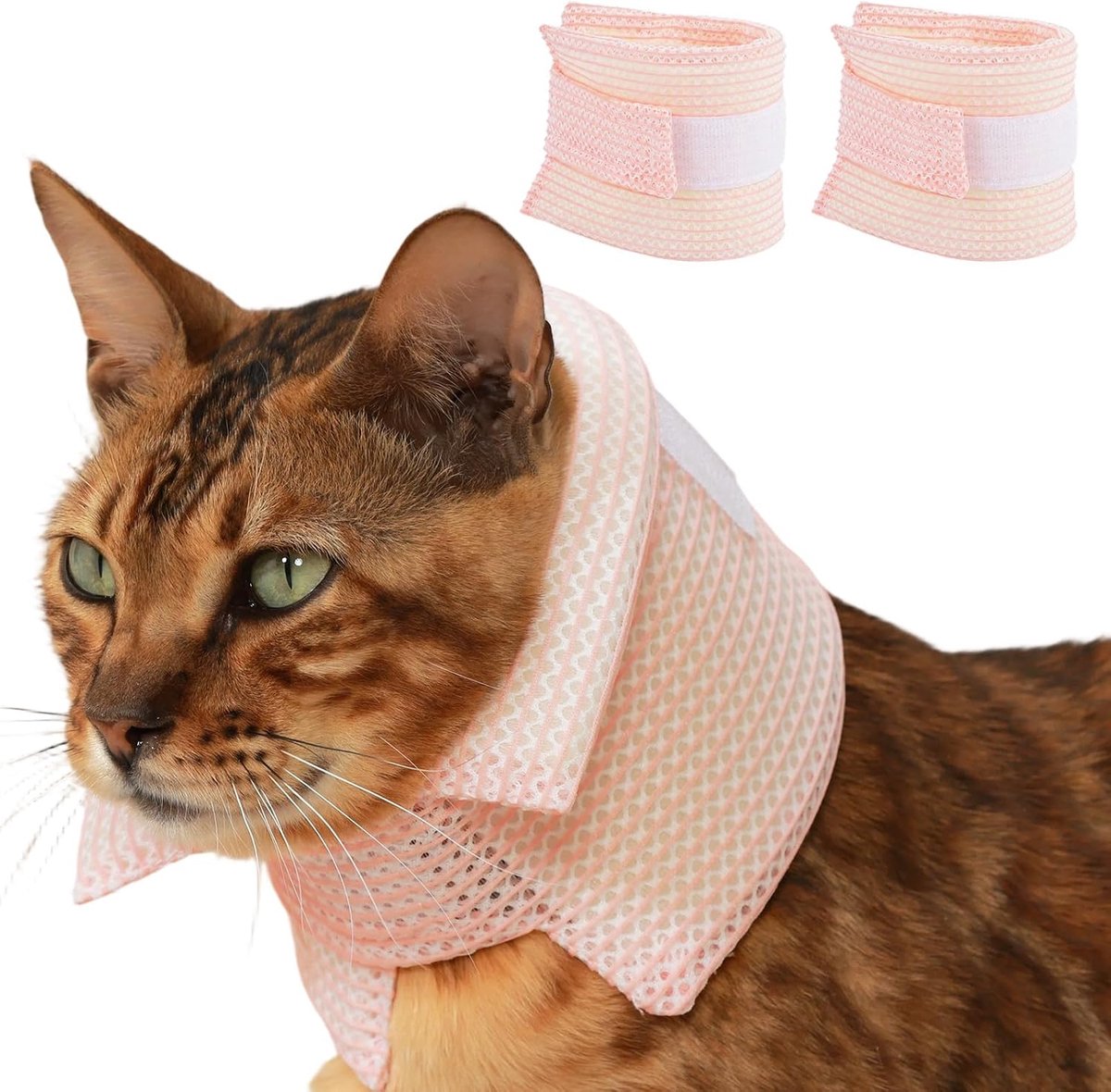 KZQ 2-delige beschermingskraag voor katten tegen krabben - Nekbescherming voor katten - Comfortabel en zacht - Roze - Maat M 23-30 cm