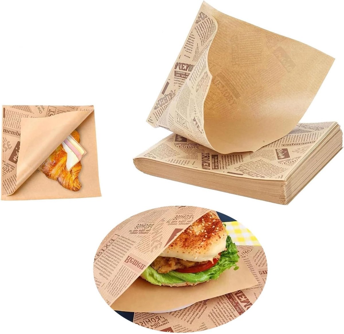 Kraft Papieren Burgerzakken, 100 Stuks, 15 x 15 cm, Vetbestendig, Duurzaam, Ideaal voor Burgers, Frietjes en Broodjes, Praktische Voedselverpakking