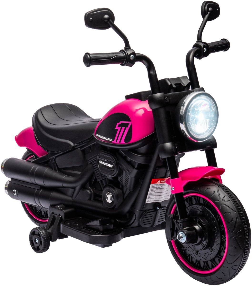 Kindermotorfiets kinder elektrische motorfiets elektrisch voertuig kindervoertuig met 2 afneembare zijwieltjes, 1,5-3 km/u, voor kinderen van 18-36 maanden, roze, afmetingen 76 x 42 x 57 cm. | Elektrische motorfiets, 3 km/u, 2 steunwielen