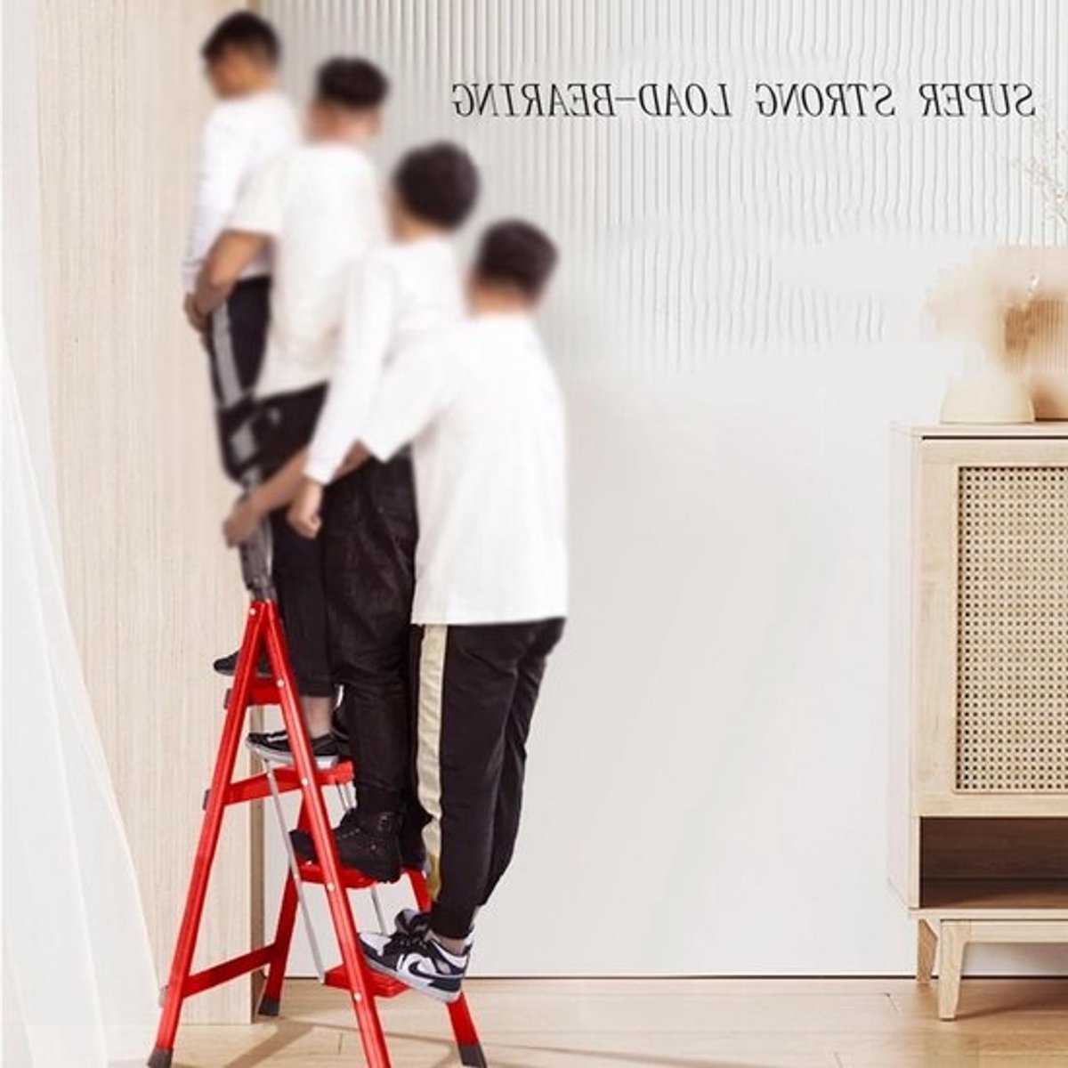 Telescopische Ladder - Opvouwbare Trapladder - Klusjes in Huis - Antislip Pedaal - 5 Treden - Rood