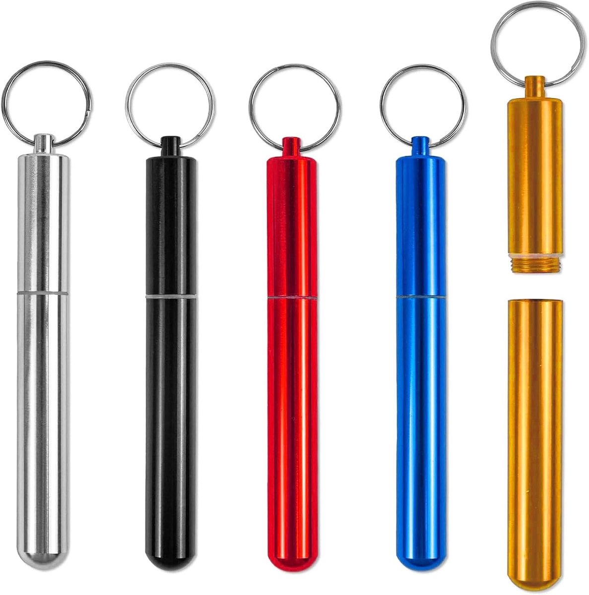 Set van 5 Waterdichte Pillendozen met Sleutelhanger en Tandenstokerhouder voor Outdoor en Campinggebruik
