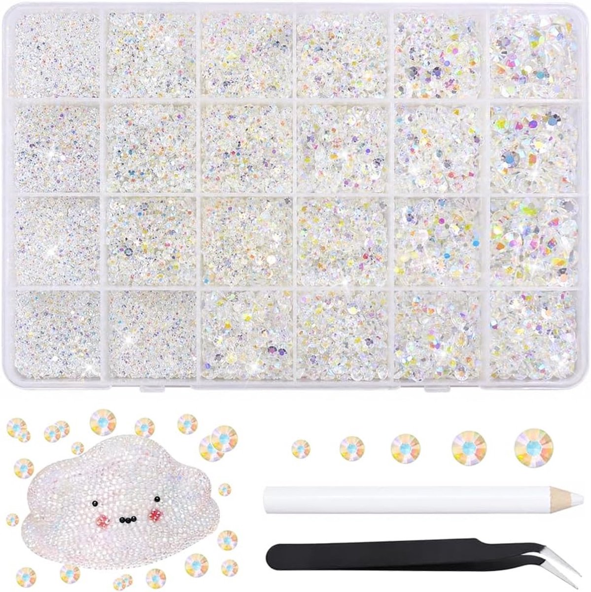 Bedazzle kit - Nude AB - 2-6 mm - Hars Strass-steentjes met Platte Bodem - Voor Textiel en Nailart