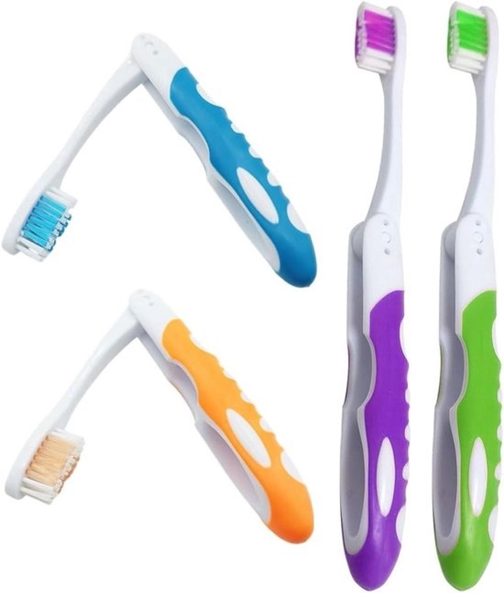 Reis Tandenborstels - Inklapbaar Set - Hygiënisch Onderweg - Zachte Bescherming - 4 Stuks - Multicolor
