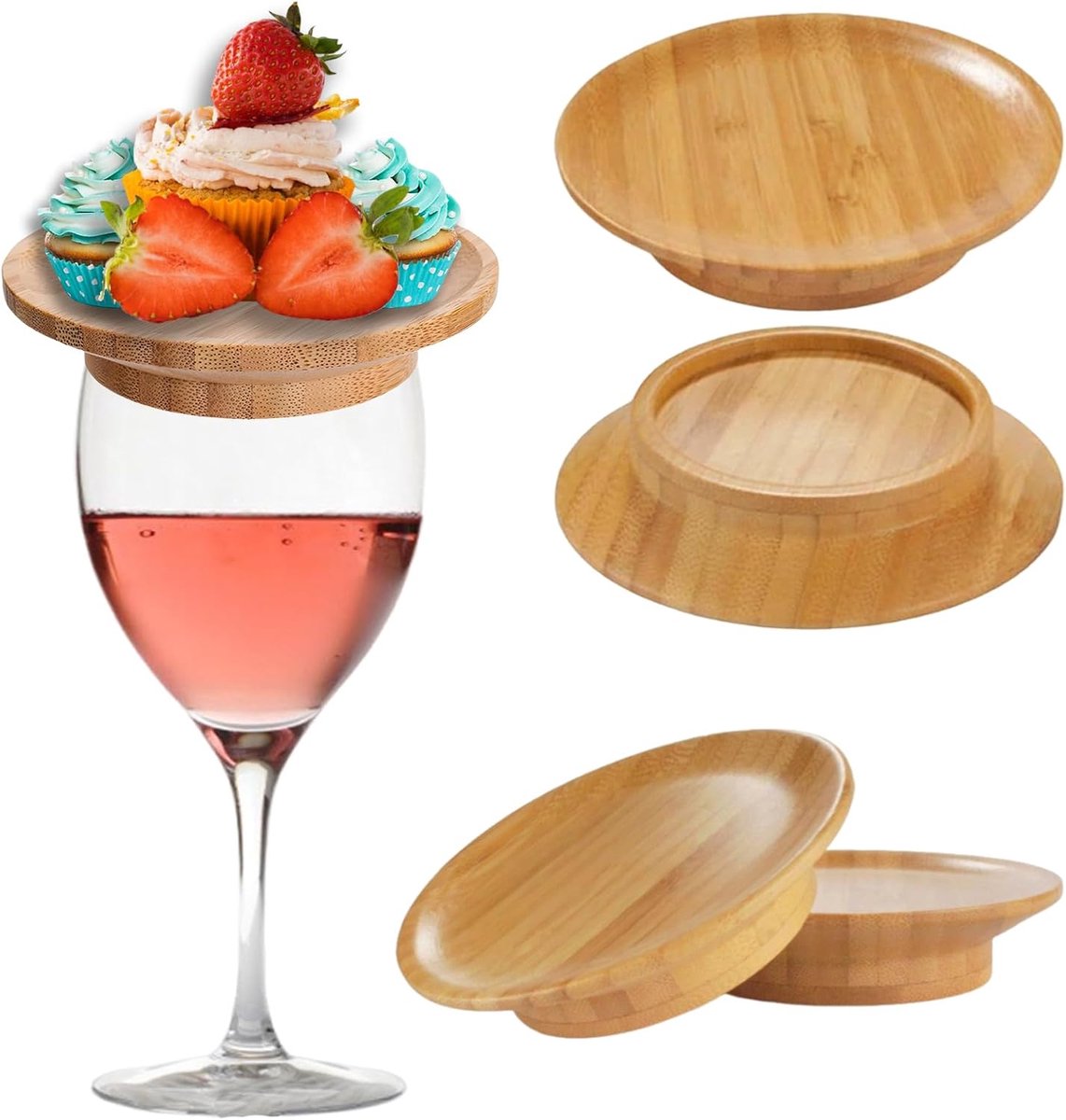 Spatdeksel - beker deksel - anti spatdeksel - Glazen deksel - 4 sets - kopdeksel - Siliconen deksel - anti-stof - Dekseltjes - Bamboe deksels - deksel voor drinkglas - 10.2*2.2cm