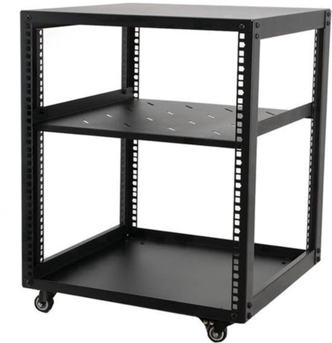 12U Open Frame Serverrek – Serverkast – Netwerkrek – Serverrack – Kabelrek – Verstelbare Diepte 23-40 Inch – Zwart Koudgewalst Staal Met Wielen