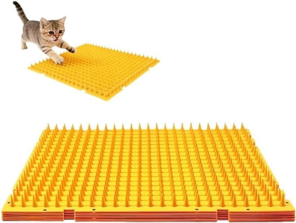 Kattenafschrikmat 42 x 34 cm, Set van 10, Uitbreidbare Kattenbescherming voor Tuin, Balkon en Bloembedden, Oranje Kleur
