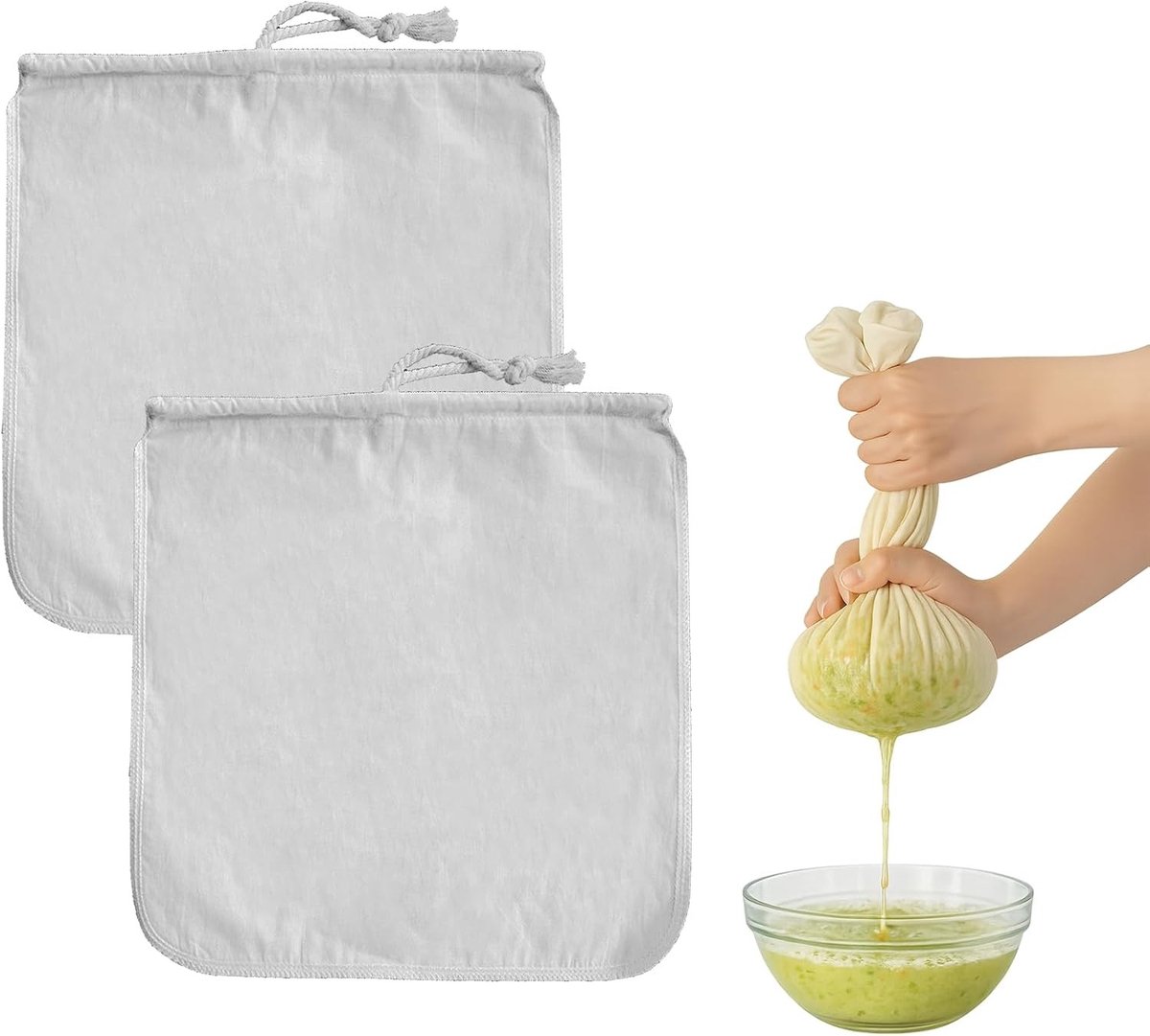 Set van 2 Biologische Notenmelkzakken van Hennep, Duurzaam Filter voor Romige Plantaardige Melk en Sappen, Herbruikbaar en Plasticvrij, Ideaal voor Vegan Keuken