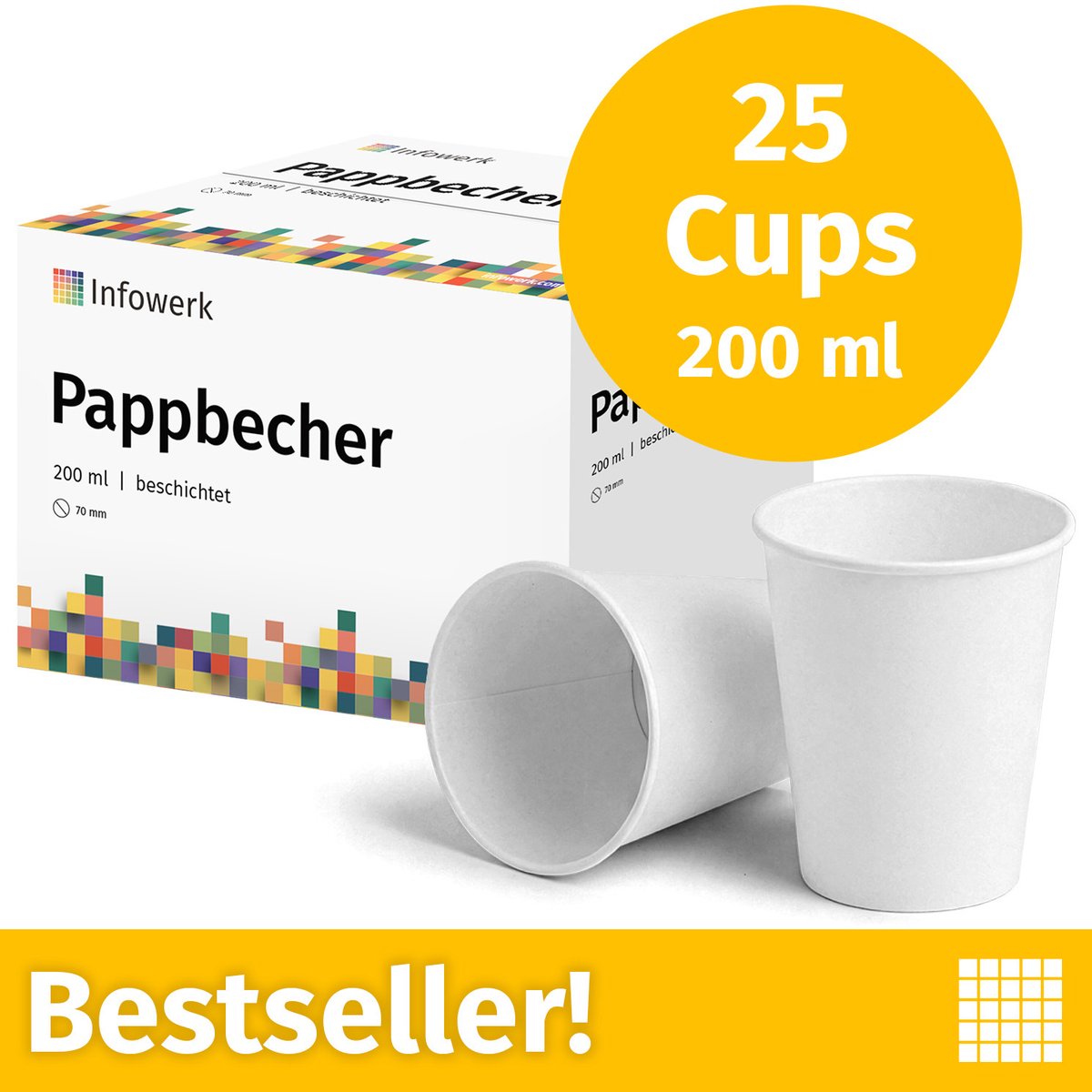 NIEUW: Infowerk Kartonnen bekers, 200 ml, onbedrukt, wegwerpbekers, 25 stuks