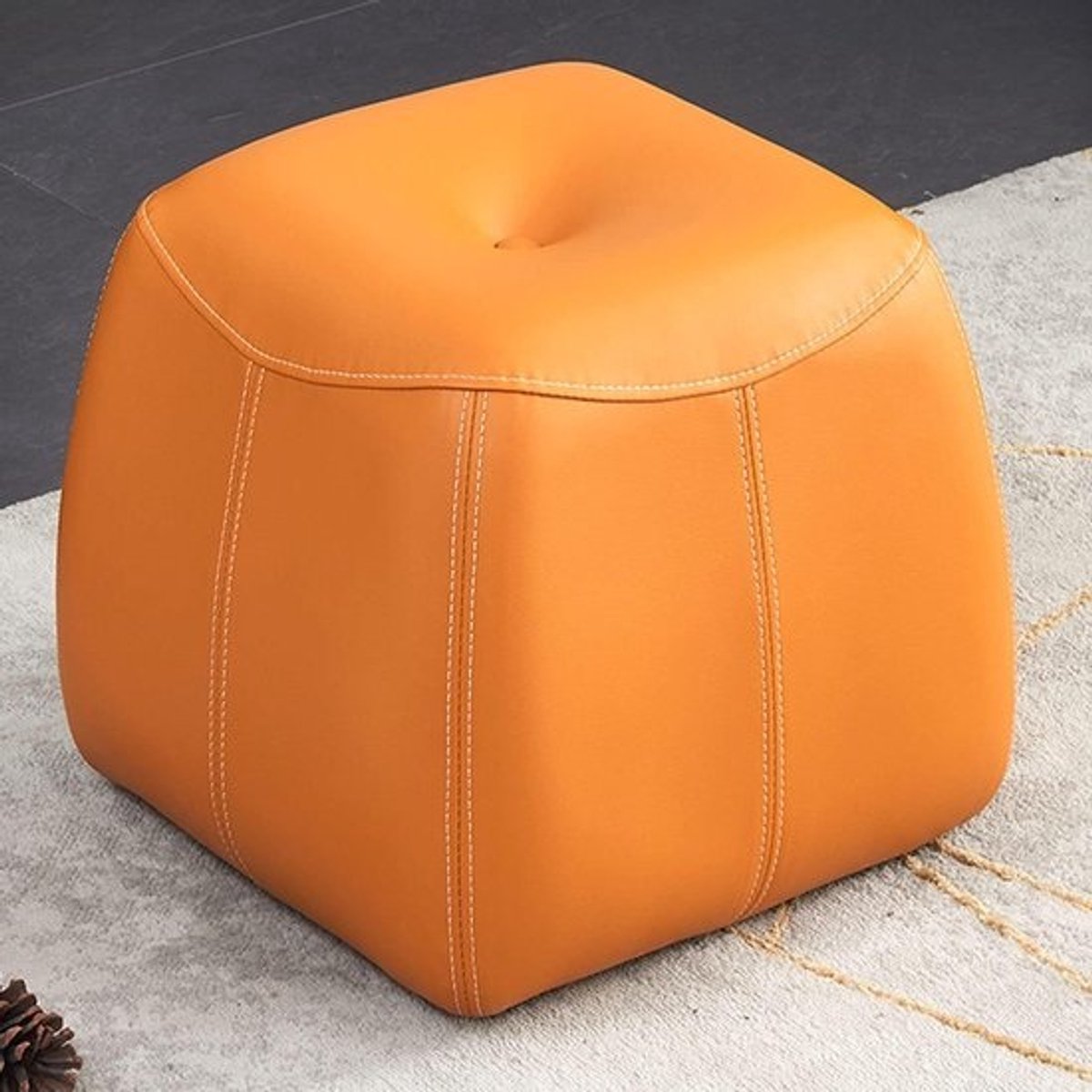 Voetenbank Fluweel - Poef Krukje - Ontspannen Zitten - Gebogen Zitvlak - 40x40x38cm - Groen