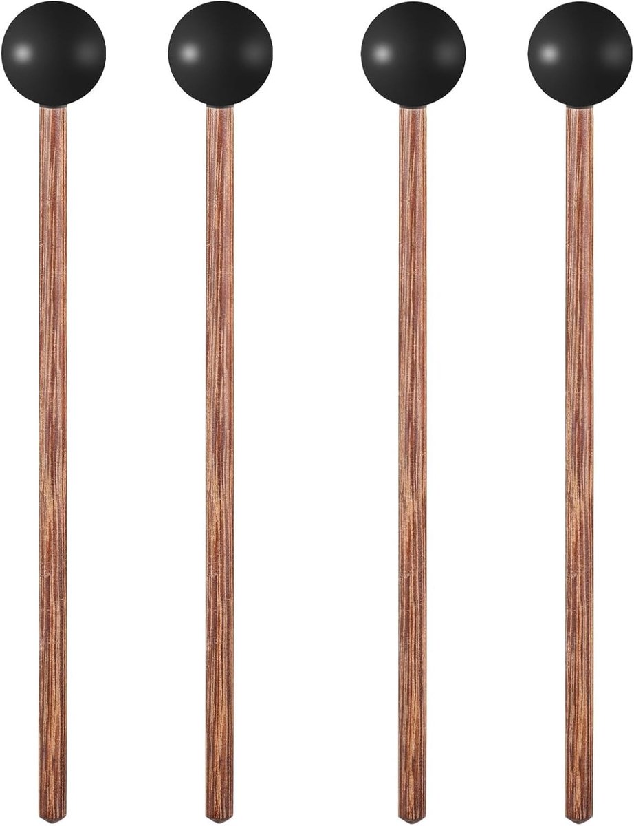 4 Stuks Houten Marimba Kloppers met Rubber Xylofoon Stokken en Houten Handvat voor Kinderen en Beginners in Percussie
