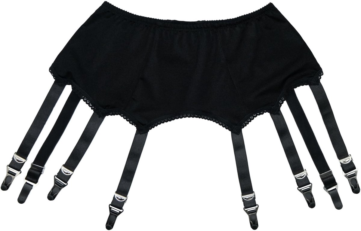 Retro Suspender Belt - 8-Straps met Metaalclips in Zwart