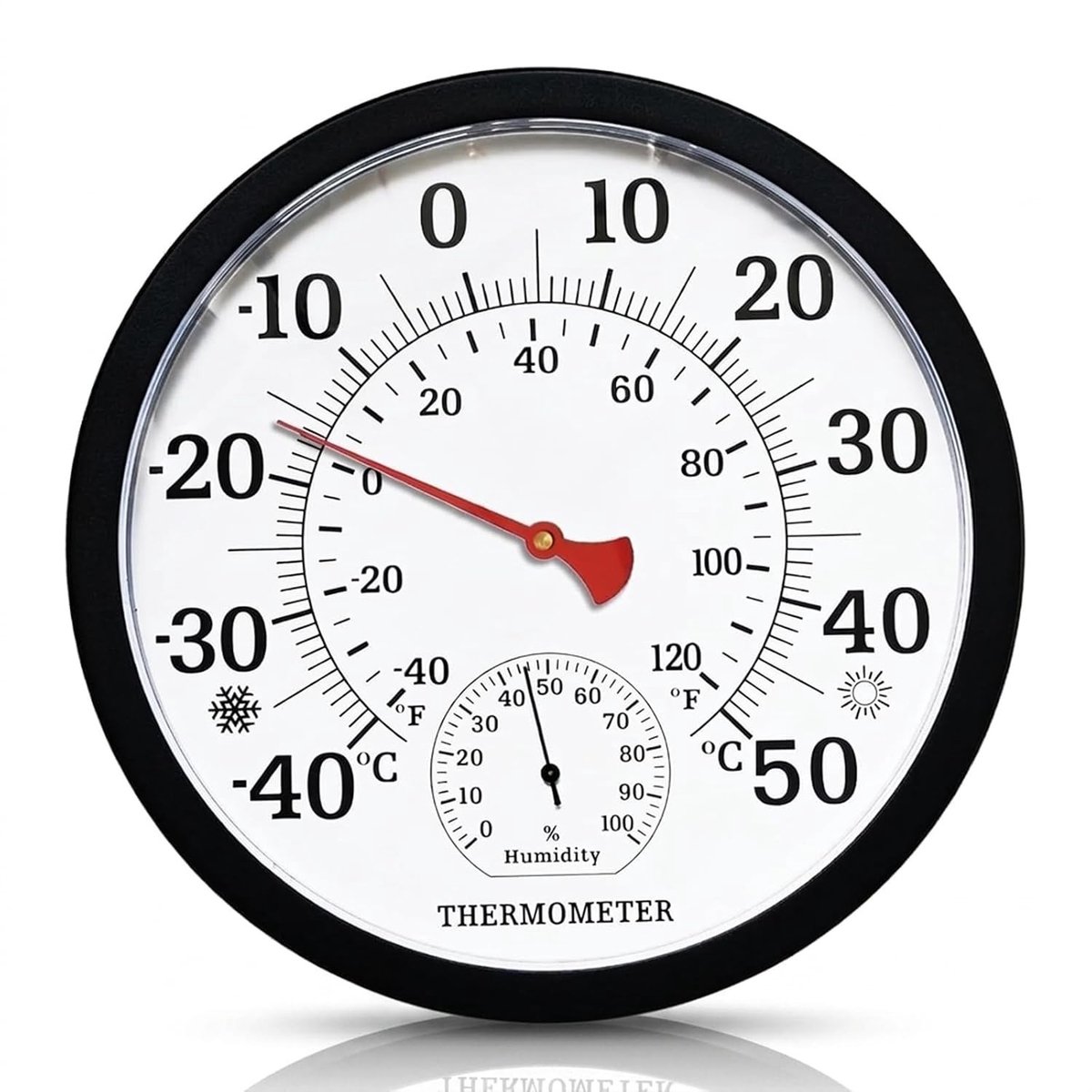 Hygrometer en Thermometer voor Binnen en Buiten, Batterijloze Weerstation met Groot Afleesbaar Display voor Thuis, Kassen en Tuinen, Diameter 25 cm
