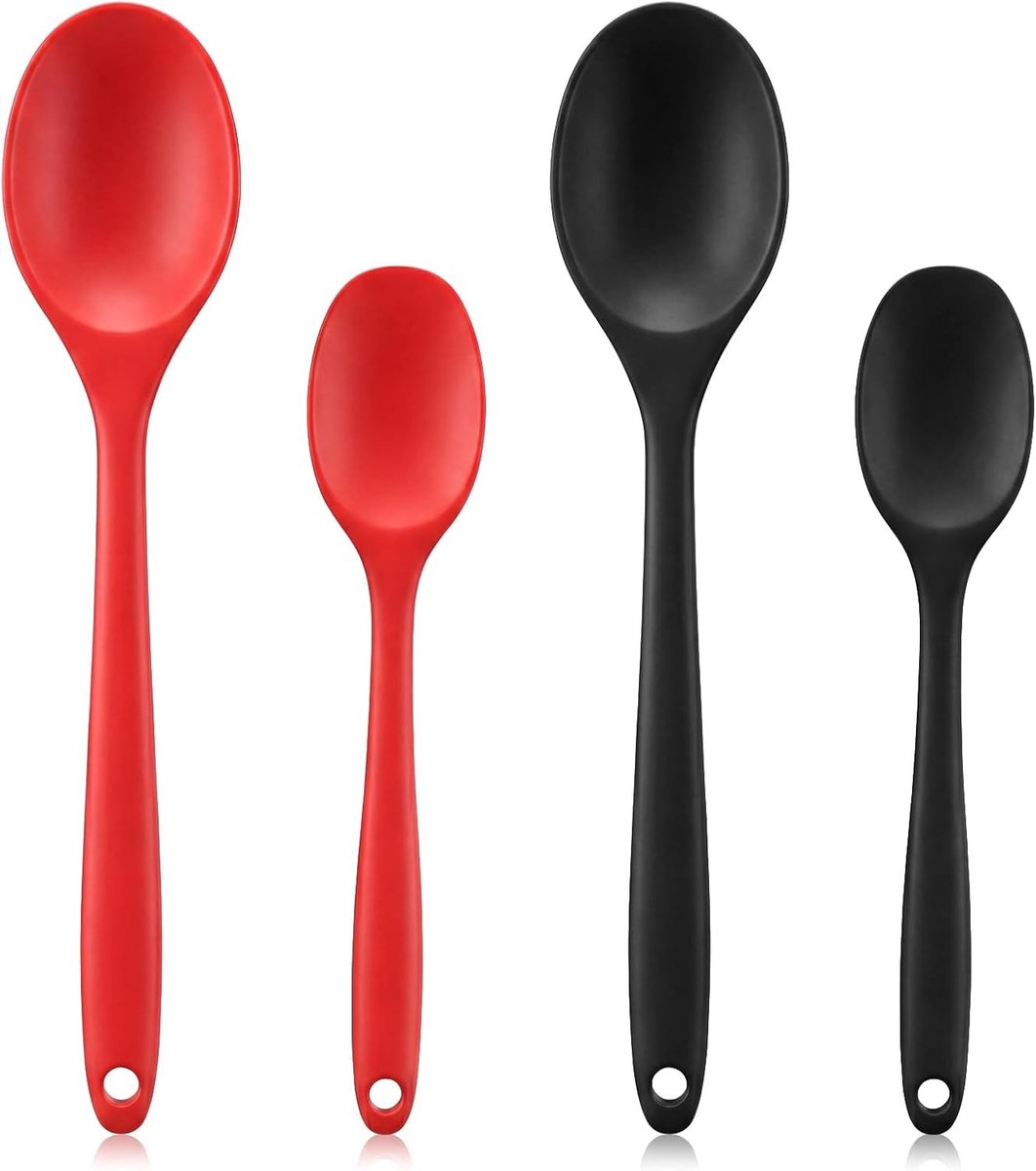 Set van 4 Siliconen Kooklepels met Lange Handgreep - Hittebestendige, Non-stick Lepels voor Koken, Bakken en Roeren