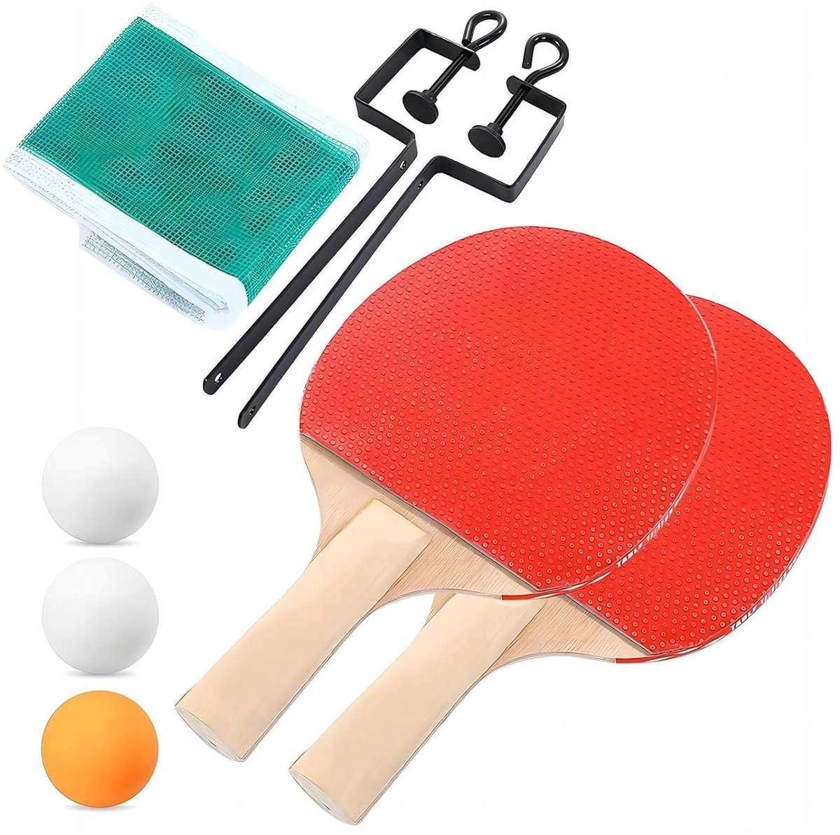 Tafeltennis Set - Compleet met 2 Batjes, 3 Ballen en Net