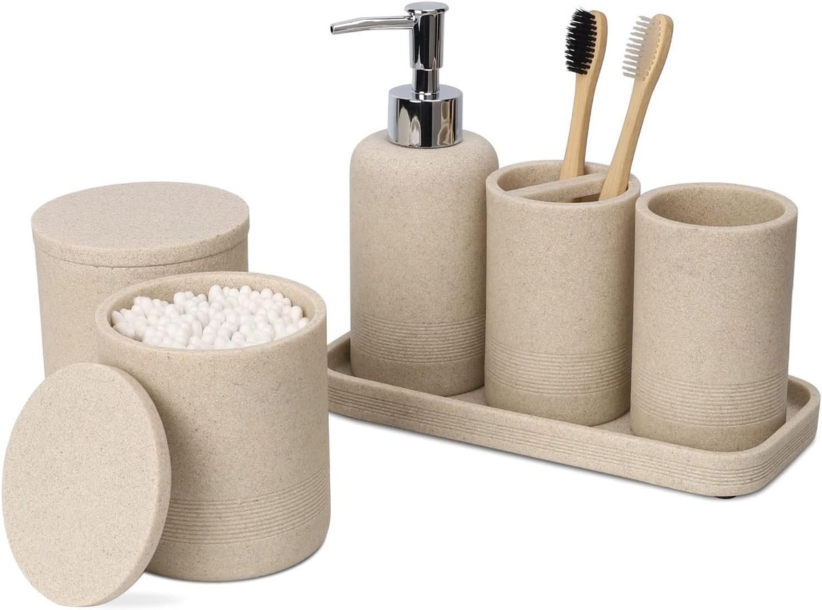 Badkameraccessoires Set van 6 - Beige - Decoratieve Organizer