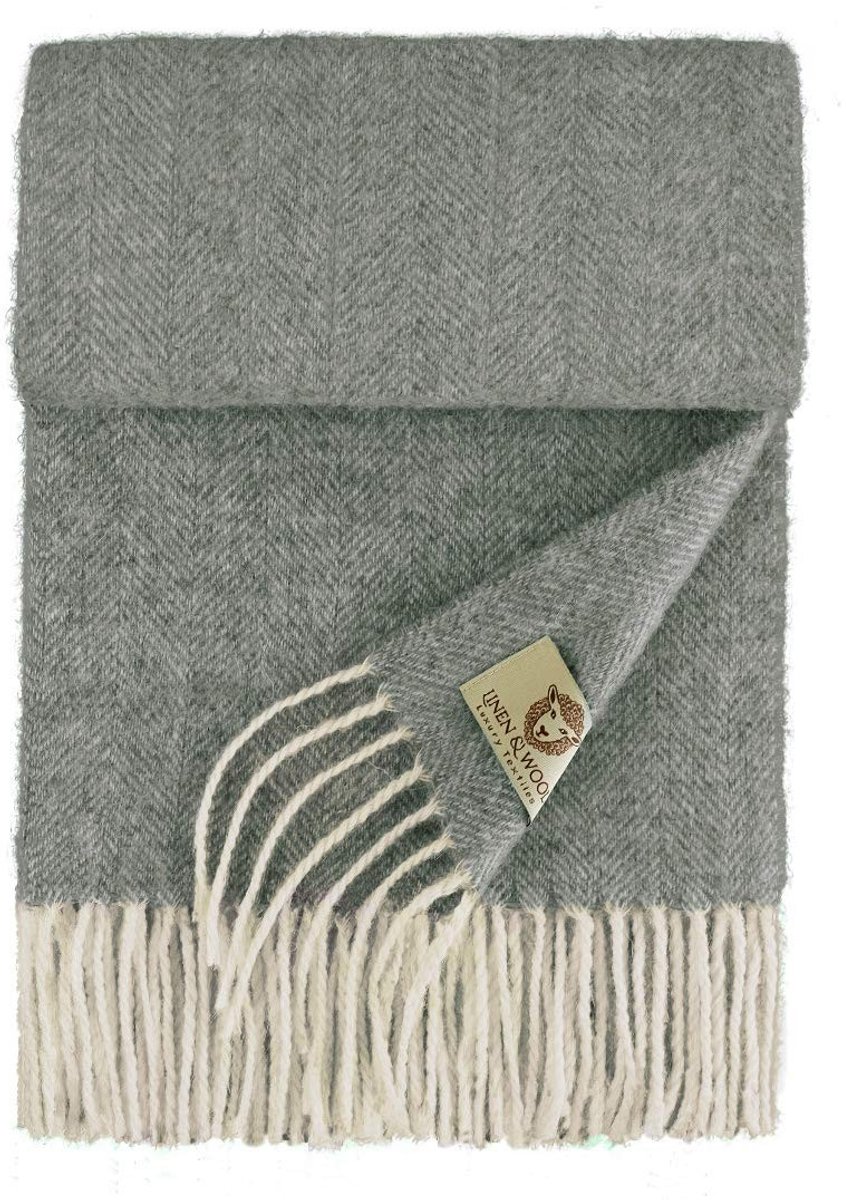 Merino Wol Sjaal - Herringbone Patroon - Grijs (68 x 200 cm)