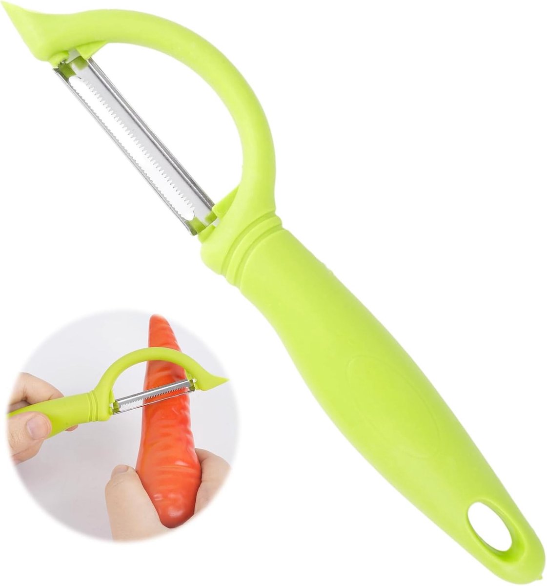 Ergonomische Aardappelschiller voor Linkshandigen - Groente- en Aspergeschiller met Serrated Snijkant en Siliconen Handvat voor Moeiteloos Schillen
