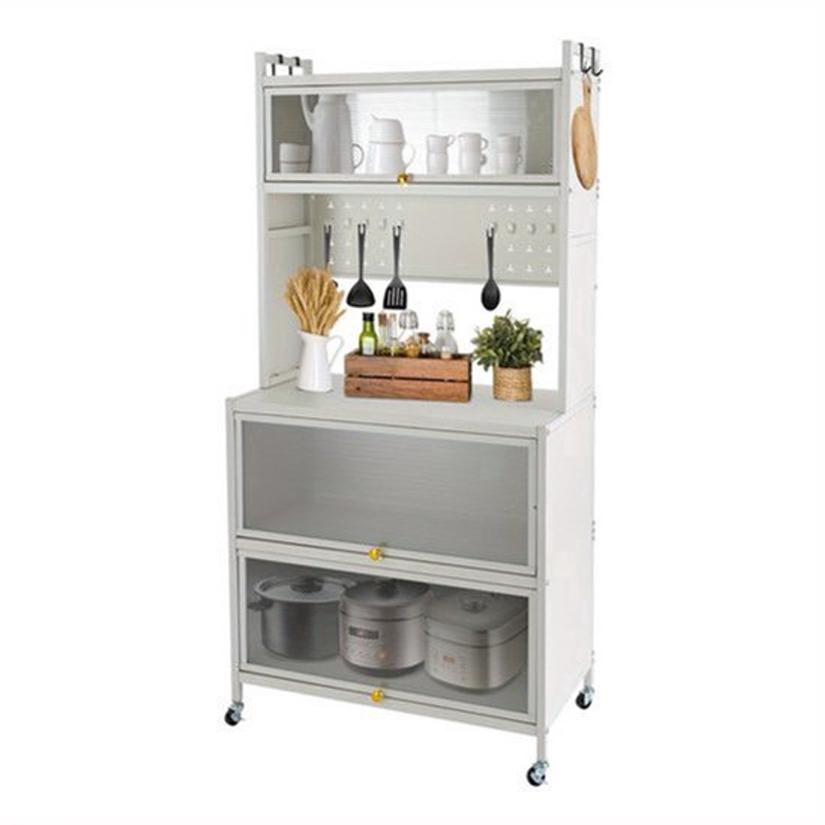 Keukenrek – Keukenkast – Keuken Organizer – Opbergrek – Keukenrek met Wieltjes – 5 Laags – Koolstofstaal – Wit – Compact 80 cm – Roestbestendig en Stevig