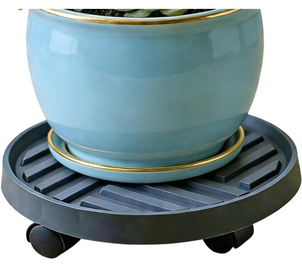 Plantenstandaard met Wielen - Mobiele Potbasis - Planten Verplaatsen - Afsluitbare Wielen - 25 cm Diameter - Zwart
