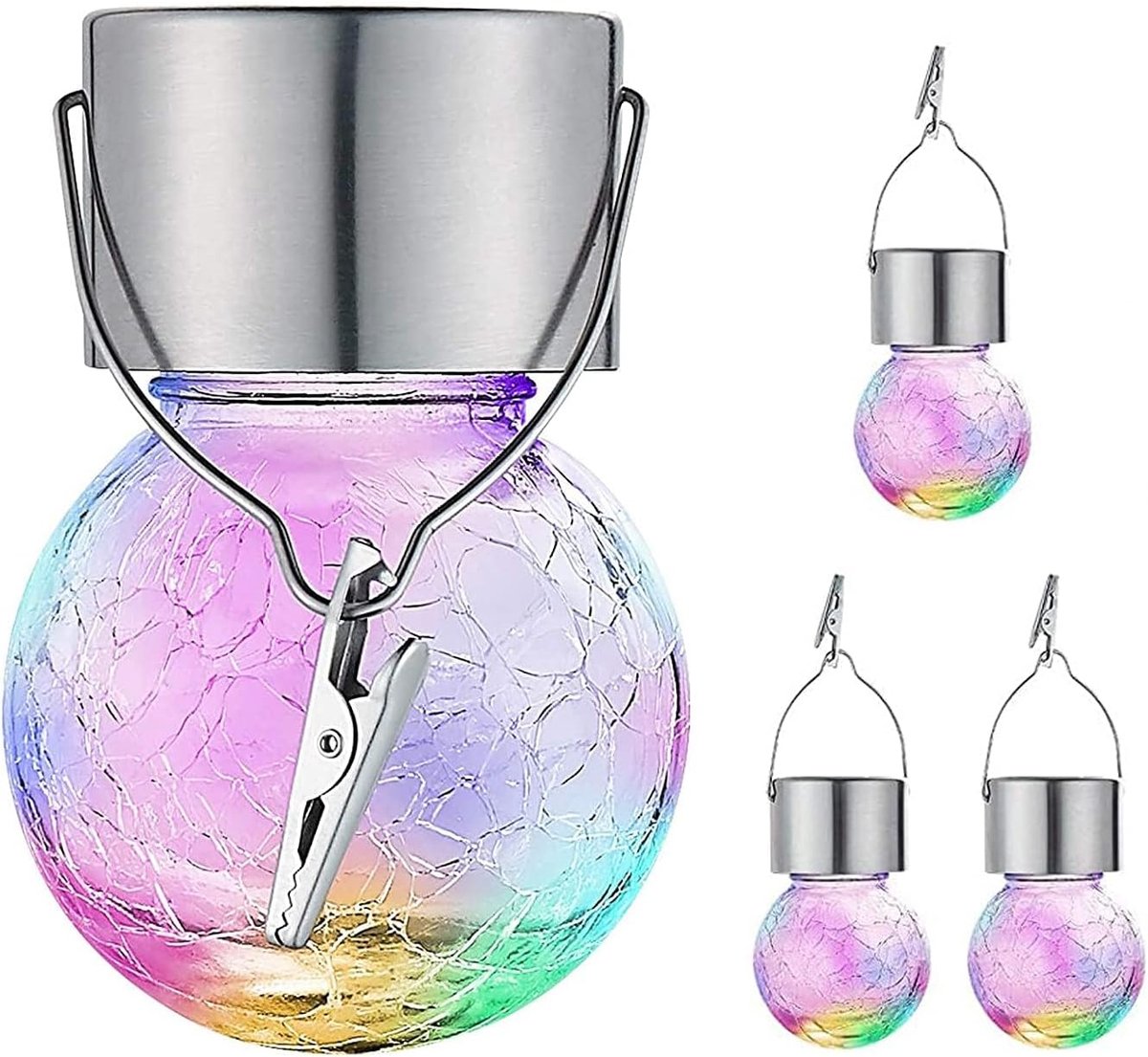 Solar Buitenverlichting - Kerstversiering - Nachtlampje - Ophangbare Zonne-energie Tuinlampen - Met Barstglas - IP44 Waterdicht - 4 stuks - Gekleurd Licht