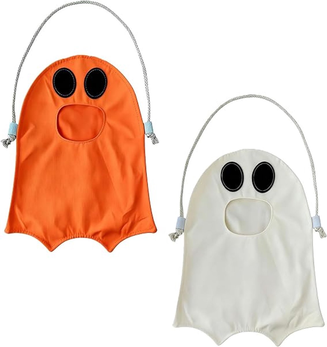 KZQ Halloween Voorhangende Snoepzak van Stevig Canvas, Ruime Opbergruimte, Set van 2 Oranje en Wit, Versterkte Stiksels, Kras- en Scheurbestendig