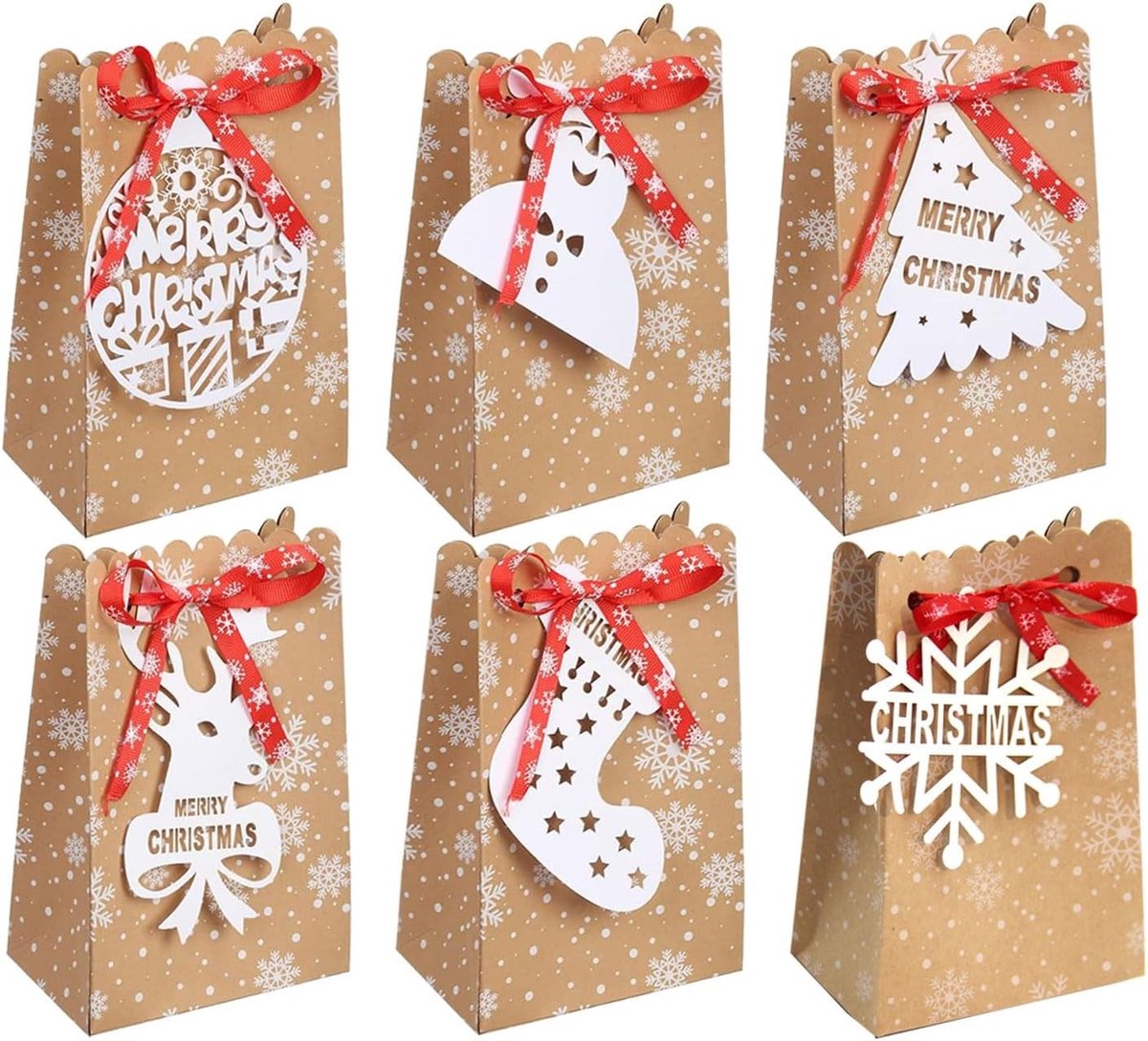 Cadeauzakjes voor Kerstmis, 24 stuks kraftpapier zakjes voor snoep, koekjes en geschenken – ideaal voor kinderverjaardagen, kerstfeesten en feestelijke verrassingen