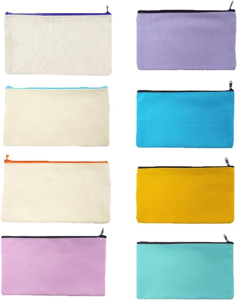 Stoffen tas set van 8 stuks, canvas mapjes voor beschilderen, ritssluiting, ideaal voor make-up, school en opslag