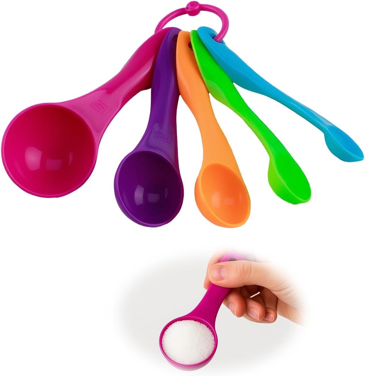 Set van 5 kleurrijke maatlepels voor vloeistoffen en poeders, nauwkeurige dosering voor koken en bakken, veelzijdige keukentools met verschillende capaciteiten