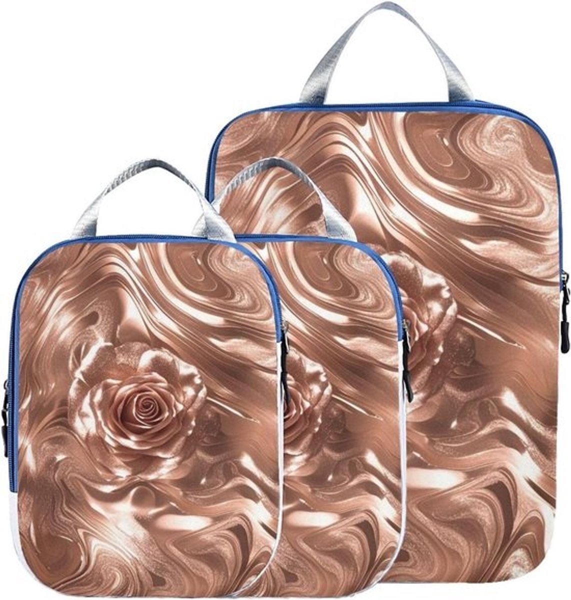 Reis Opbergzakken - Koffer Organizers - Bagage Inpakken - Set van 3 stuks - 3 maten - Rose goud textuur