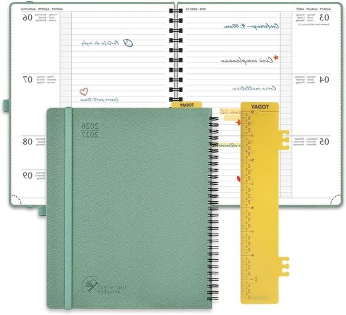 Agenda 2026-2027 - Weekplanner Planners - Tijd Plannen - Horizontale Indeling - 21.8x26.4 cm - Legergroen