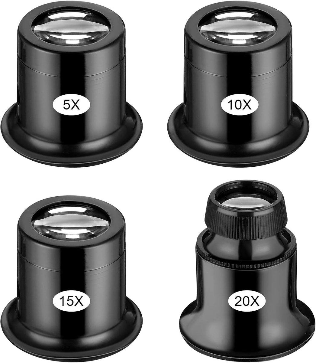 Handheld Vergrootglas Set van 4 Stuks - Draagbare Monoculaire Loepen met 5X, 10X, 15X en 20X Vergroting voor Juweliers en Hobbyisten