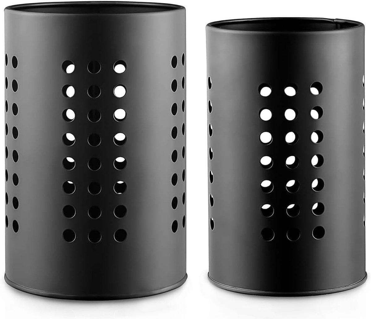 2 Stuks Keukengereihouders voor Aanrecht - Roestvrijstalen Bestekmand en Kooklepelhouder - Organizer voor een Schone Keukentafel en Efficiënte Keukenopslag (Zwart)