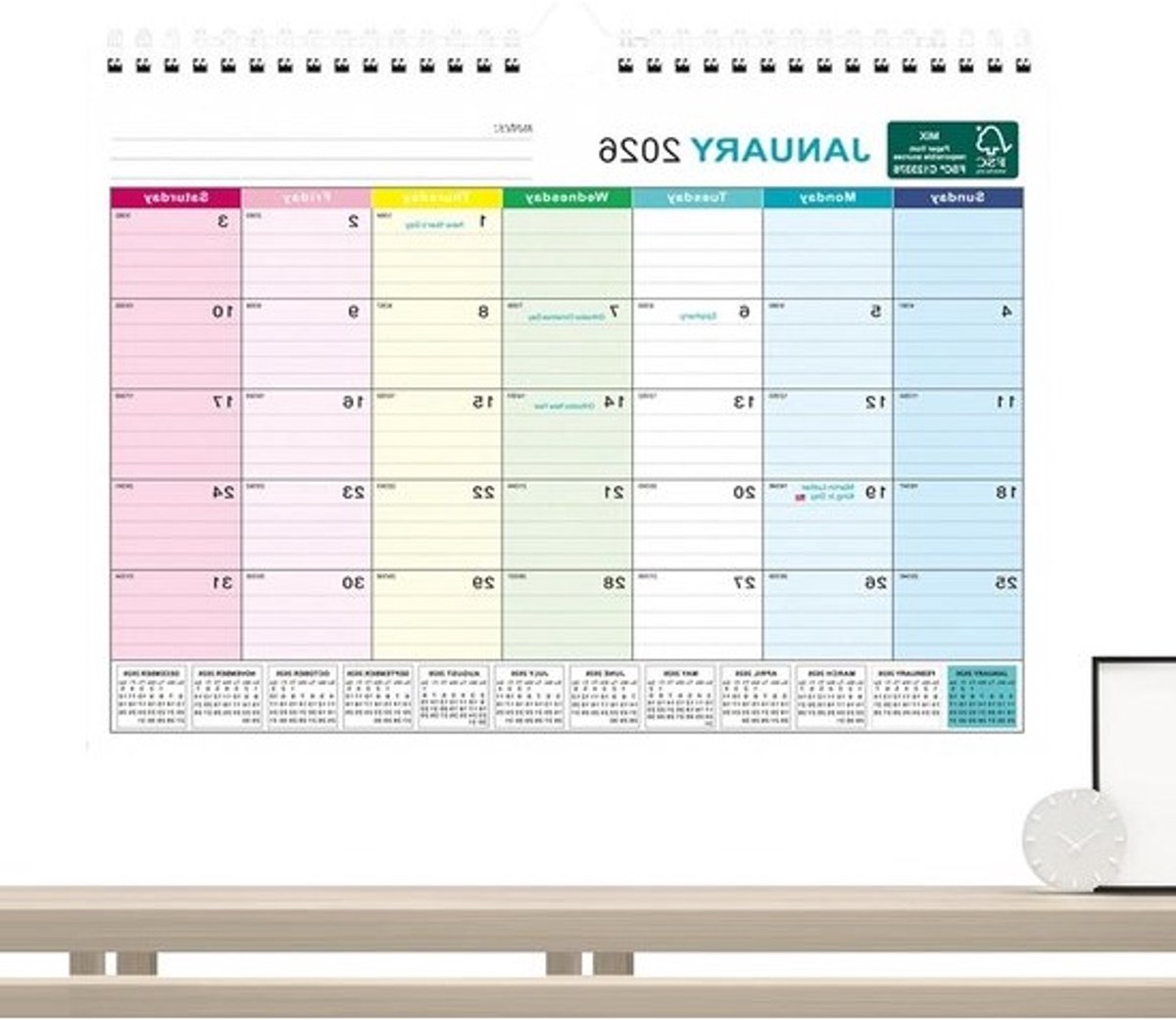 Wandkalender 2026-2027 - Weekkalender Dagkalender - Afspraken Plannen - Ruime Datumvelden - A4 Formaat - Wit