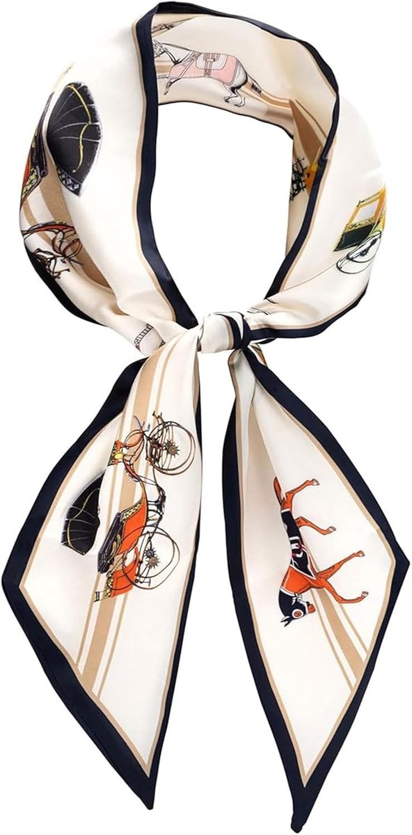 Elegante Dames Sjaal van Polyester, Smalle Sjaal voor Haar en Hals, Modeaccessoire voor Lente en Zomer, Perfect Cadeau (Beige met Maritiem Motief, 145 x 14 cm)