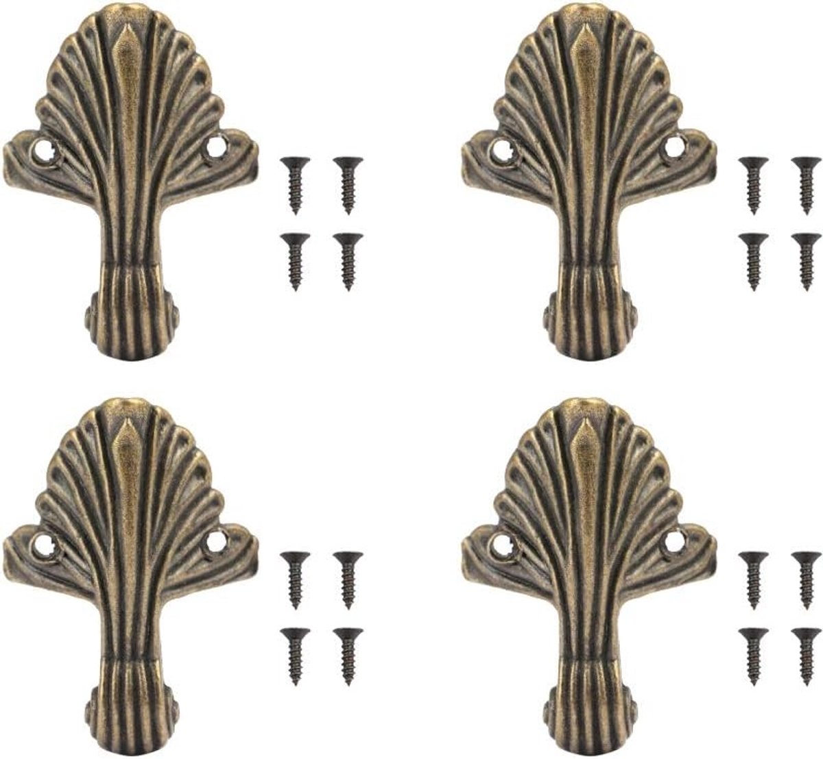 Antieke houten doos met decoratieve hoeken, set van 4 voetjes voor sieraden en verzamelobjecten