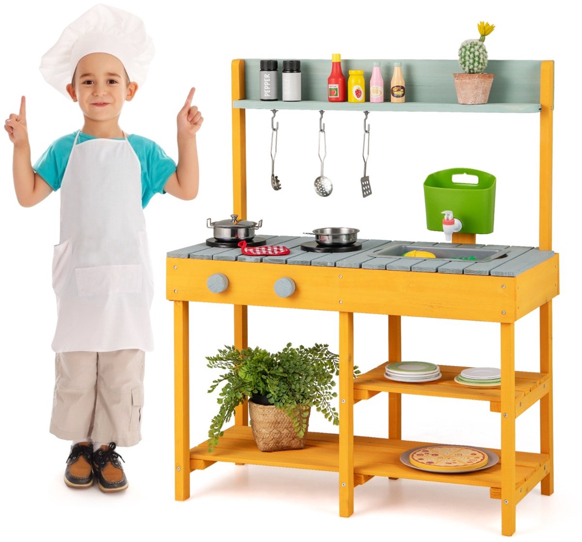 SureDeal® - Rollenspell - Modderkeuken - Kinderen Outdoor - Waterfunctie - Haak - Afneembaar Rek Tuinkeuken - 75x35x92 cm - Zoals getoond
