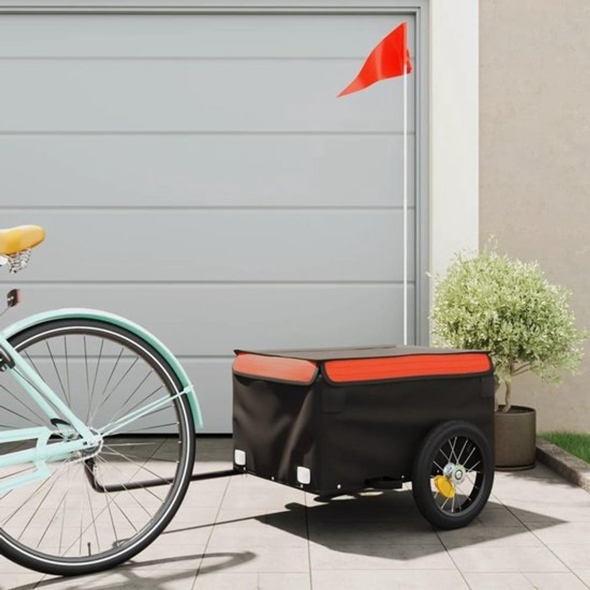Fietskar - Boodschappenkar - Vervoer Zware Goederen - Robuust Ijzeren Frame - 30 kg - Zwart Oranje