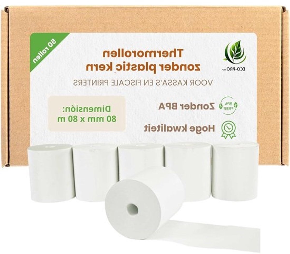 Thermorollen zonder kern - Kassarollen BPA-vrij - Kassasysteem efficiëntie - Plasticvrij en milieuvriendelijk - 80 mm x 80 m - Wit