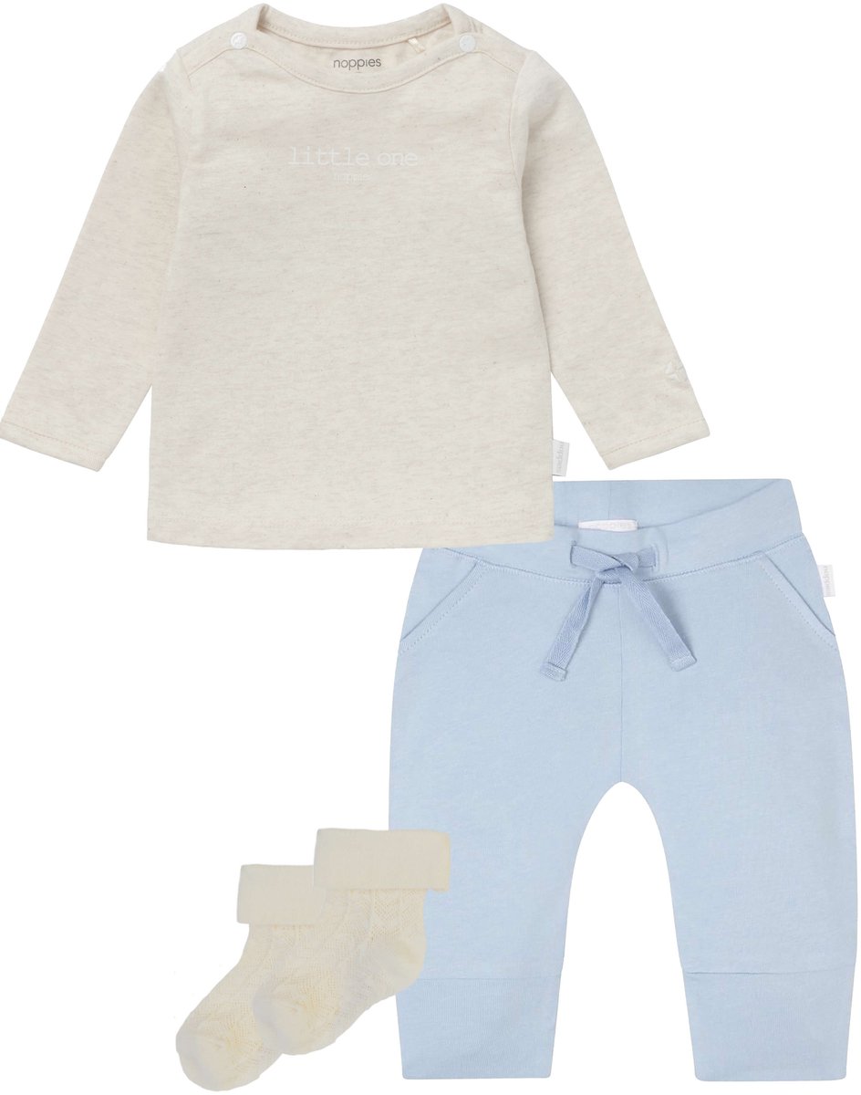 Noppies - Kledingset - 3 delig - Broek Naupli Lichtblauw - Shirt Hester Oatmeal - 1 paar sokjes Oatmeal - Maat 62