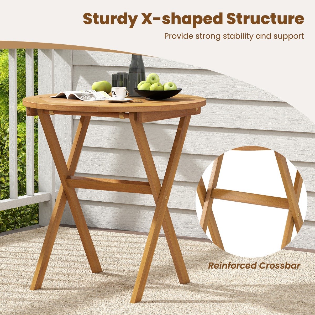 SureDeal® - Tuinmeubel - Tuintafel - Diameter Ronde Balkontafel - Vormig Draagvermogen - 67x69,5 cm - Naturel