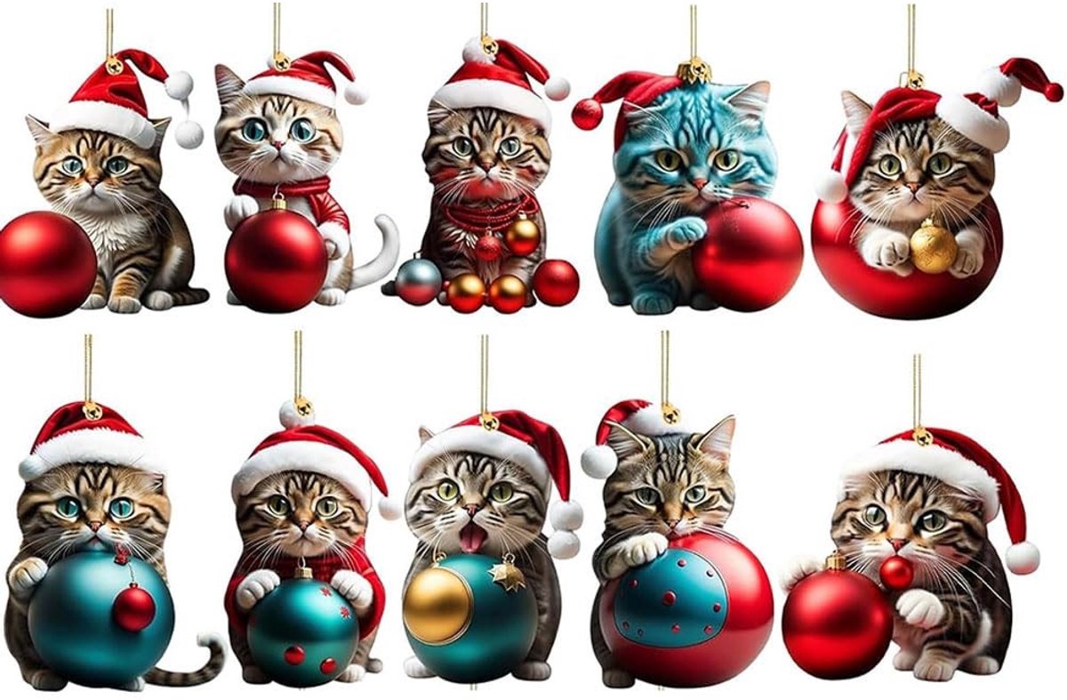 Kerstboom Kat Pendant - 10 Stuks Hangers van Acryl
