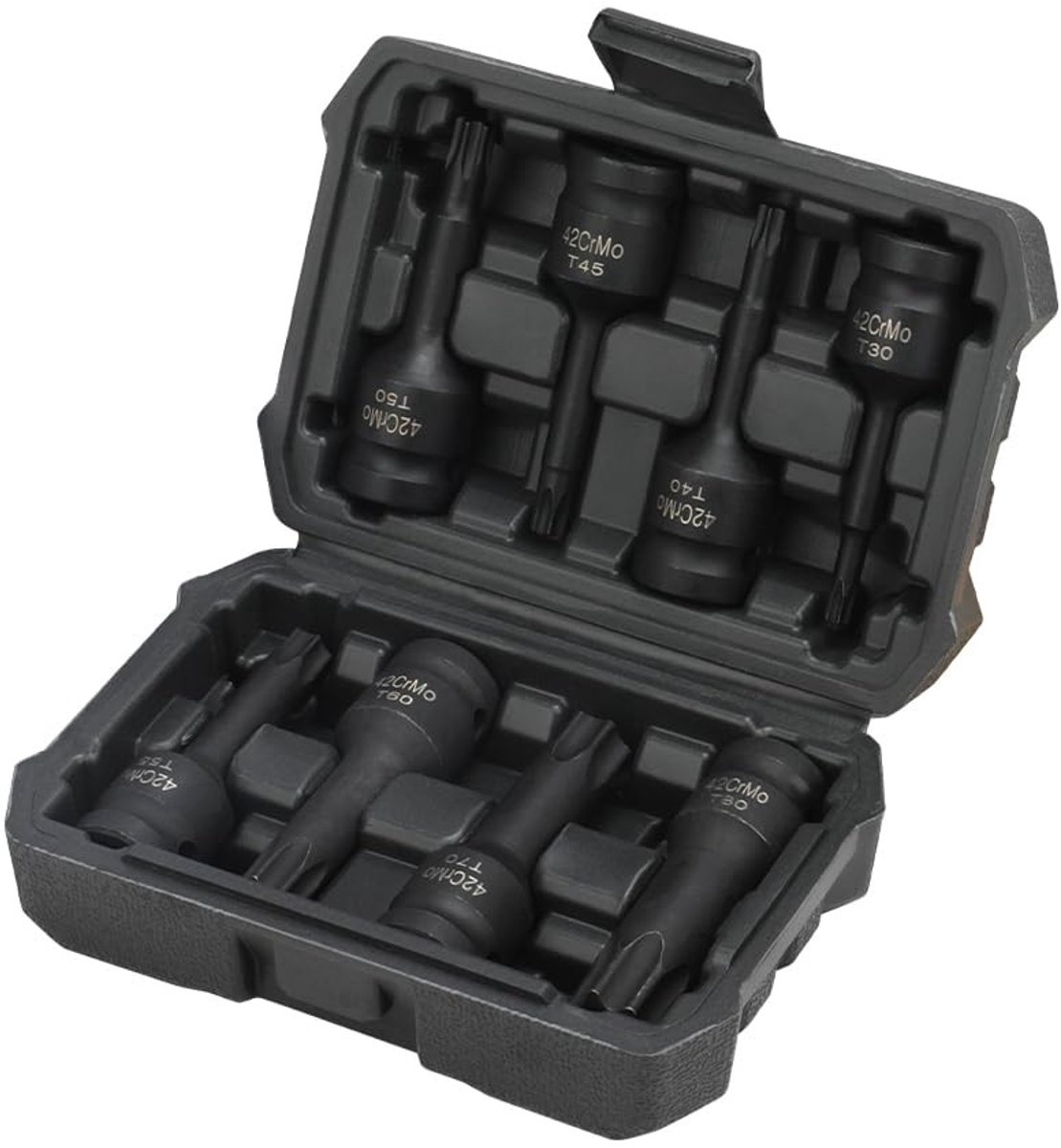 Krachtbit-dopsleutelset - 8 Stuks - Torx T30-T80 - Zwart