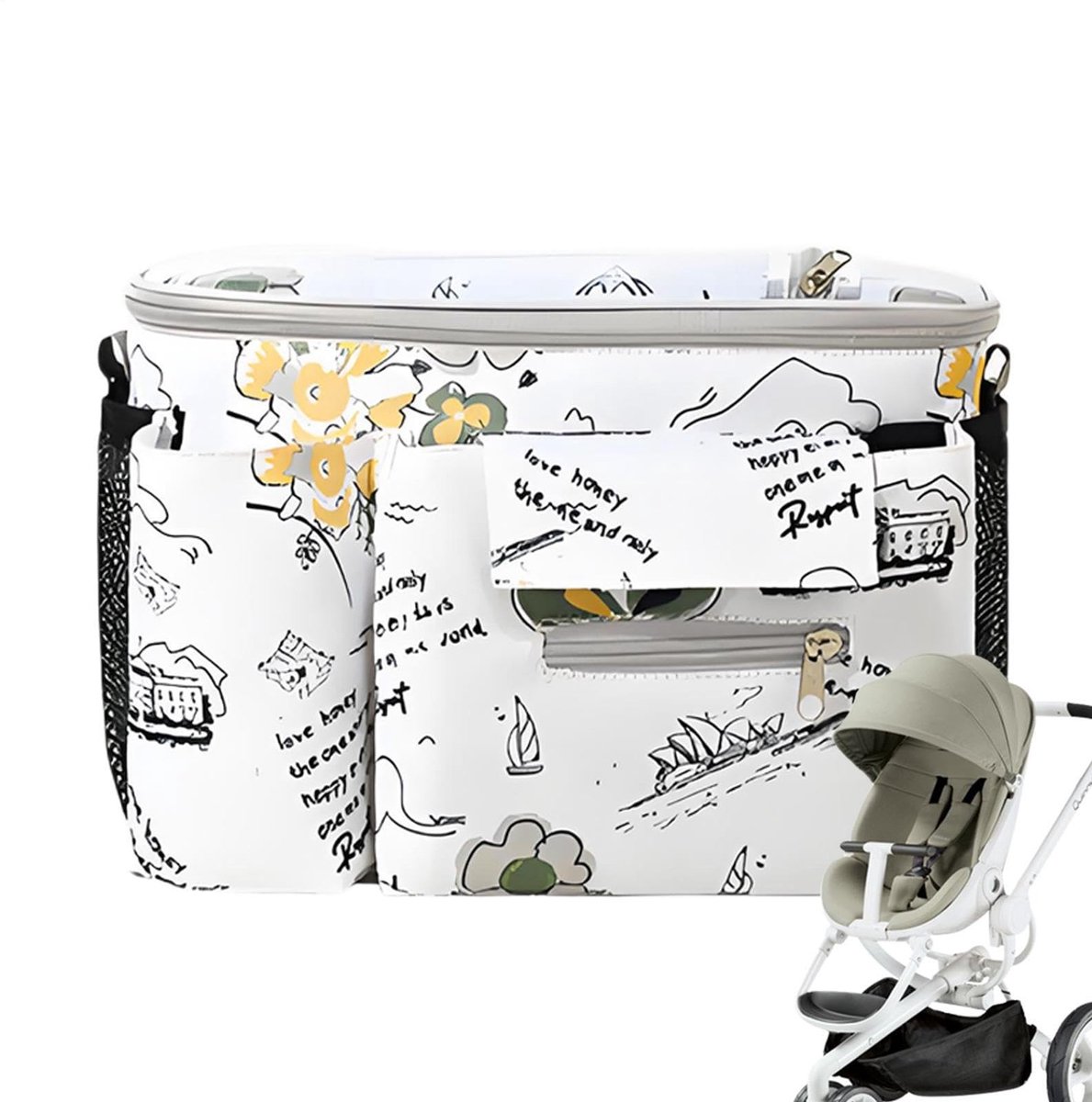 Kinderwagen Organizer - Waterdichte Opbergruimte met Bekerhouder