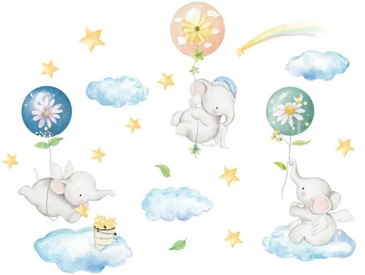 Ballon Muursticker Olifant - Kinderen Kamer Decoratie