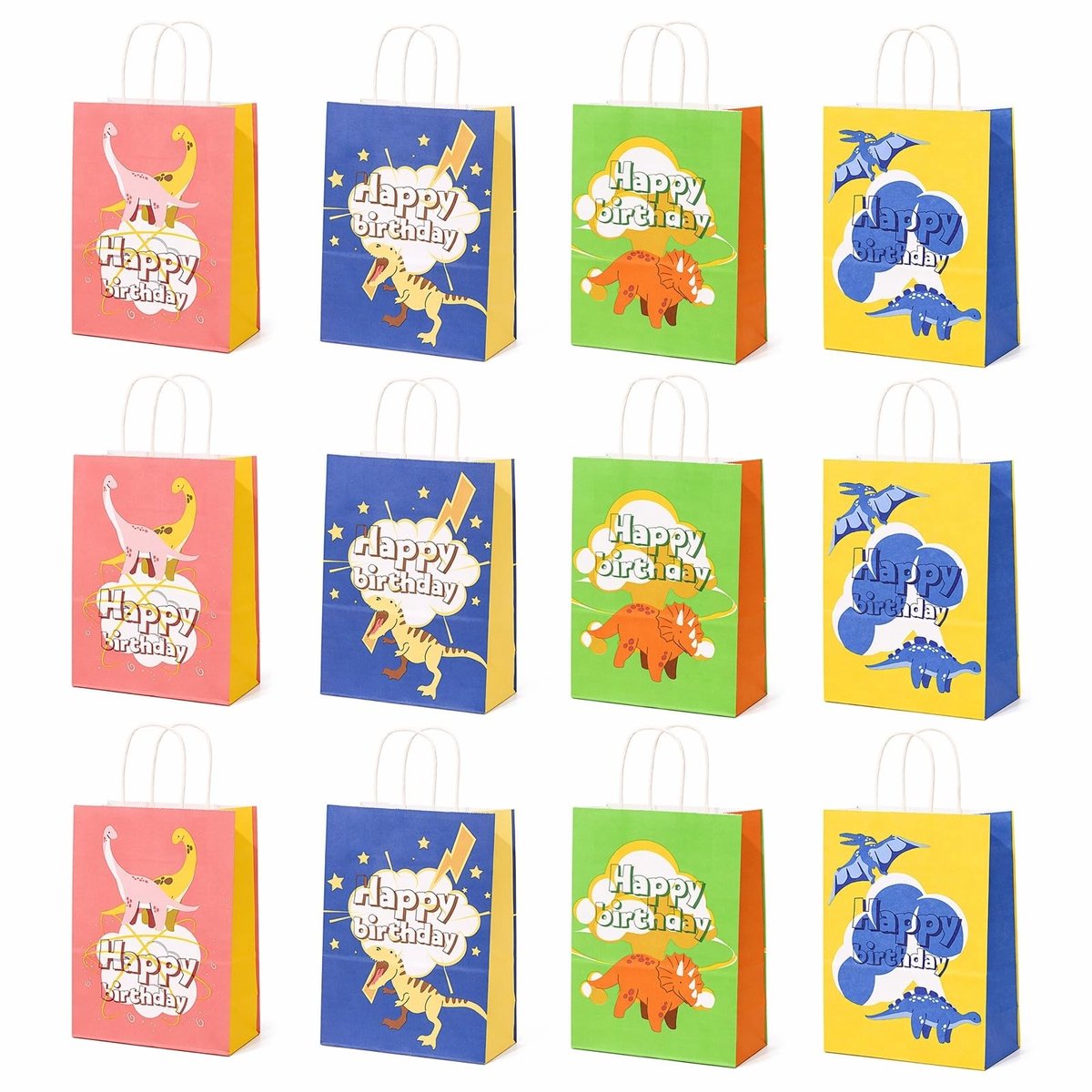 Papieren Zakjes met Dinosaurus Motief - 12 Stuks