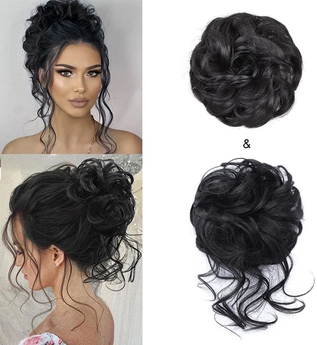 Haarstukje Messy Bun - Set van 2 - Zwart synthetisch