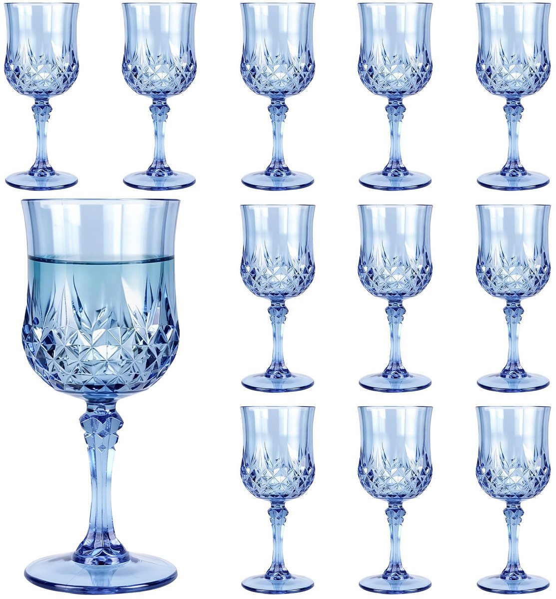 Plastic Wijnglazen - Vintage Stijl - Set van 12 Blauw