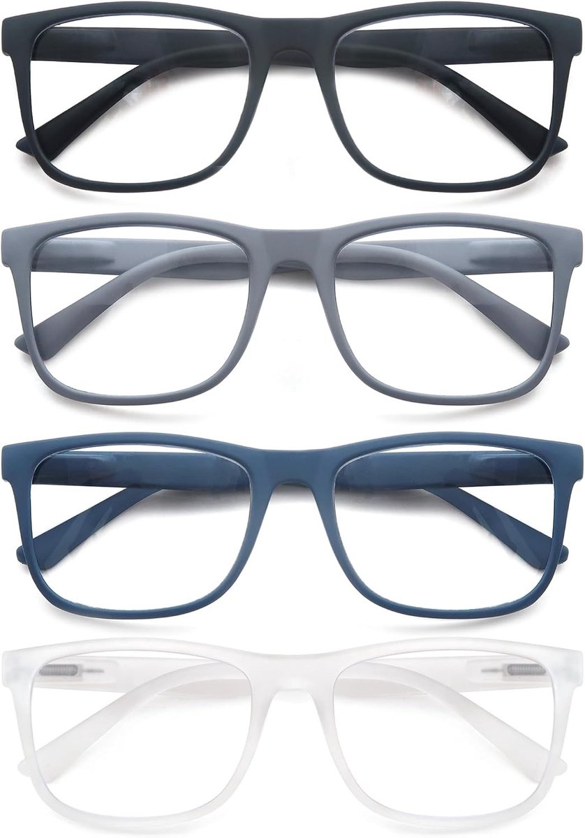 4 Paar Blauw Licht Leesbrillen voor Mannen - Vergrootglazen met Lichtgewicht Frame en Veertjes